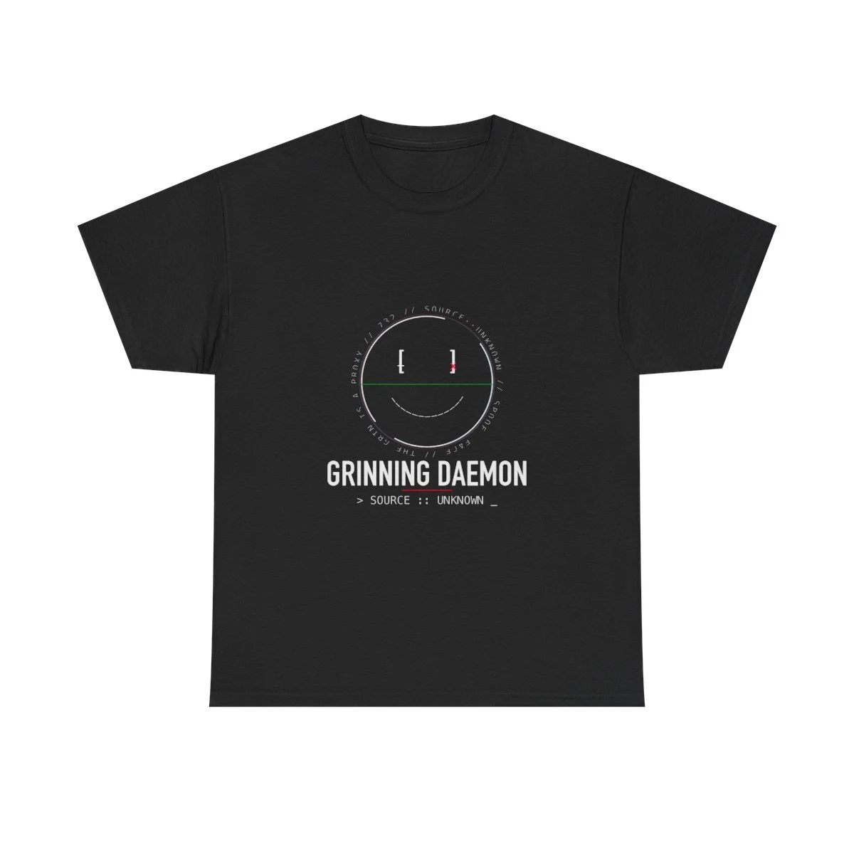 GRINNING DAEMON - A rotating cipher smile that loops forever and names no one — the daemon grins while it owns the box.